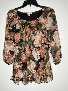 Floral Chiffon Blouse in Black with Rust & Cream - jessica howard